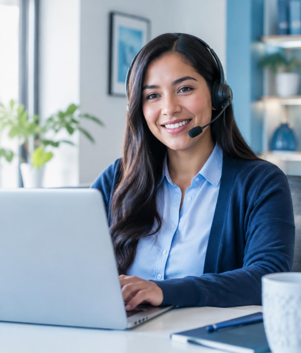 Remote healthcare sales representative wearing a headset